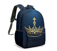 Luxury Queen of Everything Gold Crown Backpack 16 Inch Royal Black Vintage Cross Print 360 All-Over Pattern Travel Daypack (03)