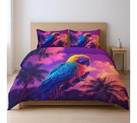 Luxury Quilt Cover Bedding, Ultra Soft Printed Bedding Set. Purple, Cartoon abstract parrot for Boys Girls Adults wrinkle resistance Covers with Pillowcase 230 x 220 cm （Pillowcase: 50 x 75 ）.