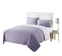 Luxury Quilted Bedspread Set - 3 Piece Reversible Coverlet with Pillowcases - Large Sofa Throw Cover Comforter Bedding Set (Purple, Double)