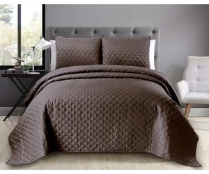 Luxury Quilted Bedspread With Matching Pillowcases, Easy Care Diamond Floral Embossed Pattern Comforter Set, Ultrasonic Microfibre Premium Bed Throws, (Chocolate brown -Single)