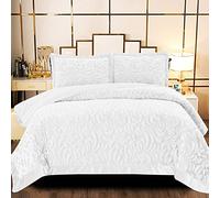 Luxury Quilted BedSuper Soft Quilted Bedspreads 3 Piece Velvet Bedding Double Bed for Bedroom Decor - Luxury Embossed Pattern Sofa Bed Throws with 2 Pillow Case - White
