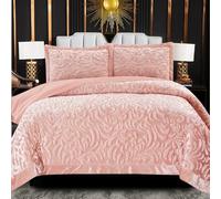 Luxury Quilted BedSuper Soft Quilted Bedspreads 3 Piece Velvet Bedding Double Bed for Bedroom Decor - Luxury Embossed Pattern Sofa Bed Throws with 2 Pillow Case - Pink