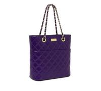 Luxury Quilted Patent Shoulder Bag for Women - Large Tote with Chain Handles, Zip Top, Magnetic Front Pocket - Everyday Office Work Handbag (Red or Purple) (Purple)