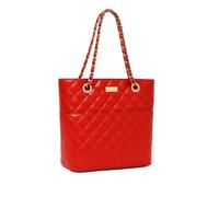 Luxury Quilted Patent Shoulder Bag for Women - Large Tote with Chain Handles, Zip Top, Magnetic Front Pocket - Everyday Office Work Handbag (Red or Purple) (Red)