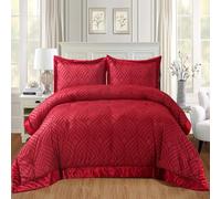 Luxury Quilted Velvet Bedspread Set with Pillow Shams - Soft Comforter Coverlet Bedding Set - King & Double Sizes (Red, King)