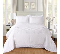 Luxury Quilted Velvet Bedspread Set with Pillow Shams - Soft Comforter Coverlet Bedding Set - King Double & Superking Sizes (White, King)
