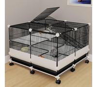 Luxury Rabbit Cage, DIY Two-layer Encrypted Mesh Rabbit Hutch, Two-layer Design, with Universal Wheels, Convenient and Practical