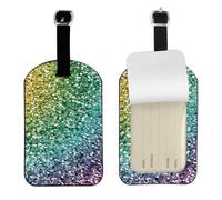 Luxury Rainbow Glitter,Luggage Tags Pu Leather Name Tag Travel Suitcase Identifier ID Tags Durable Baggage Label 2 pcs