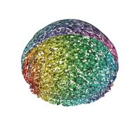 Luxury Rainbow Glitter,Shower Cap Nightcap Double Layer Waterproof Elastic Bath Cap Reusable Hair Cap