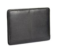 Luxury Real Leather Zip Around Folder File Detachable Metal Ring Binder Folio Bag Braga (Black)