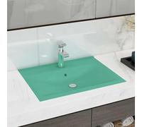 Luxury Rectangular Basin with Faucet Hole, Matt Light Green Ceramic, 60x46 cm, Modern Bathroom Vessel Sink, Easy Clean