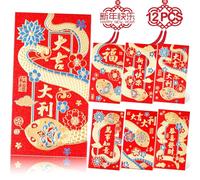 Luxury Red Envelopes Chinese New Year Snake Red Envelopes 2025 Lunar New Year Red Packet Glitter Paper 12 Pcs