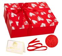 Luxury Red Heart Valentines Gift Box with Lid 25x18x9cm Medium/Large Cardboard Empty Gift Boxes for Presents with Ribbon, Birthday Wedding Bridal Valentines Day Gift Box for Girls Her Women