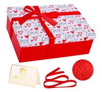 Luxury Red Heart Valentines Gift Box with Lid 25x18x9cm Medium/Large Cardboard Empty Gift Boxes for Presents with Ribbon, Birthday Wedding Bridal Valentines Day Gift Box for Her Girls Women