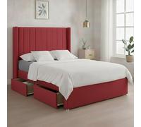 Luxury Red Plush Milan Double Bed Frame With Mattress 54 Inches Wingback Headboard 2 Storage Drawers