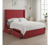 Luxury Red Plush Milan Small Double Bed Frame With Mattress 54 Inches Wingback Headboard 2 Storage Drawers