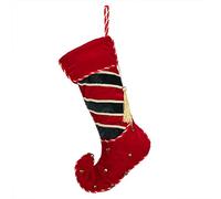 Luxury Red Velvet Green Striped Christmas Elf Jingle Bell Stocking - H51cm