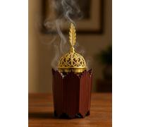 Luxury Resin Bakhoor Burner with Golden Dome Lid - Decorative Arabic Incense Burner for Oud, Bakhoor, Resin - Removable Tray & Feather Top - Elegant Gift for Prayer, Meditation, Home Décor