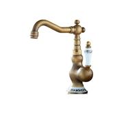 Luxury Retro Bathroom Sink Faucet, Antique Brass Basin Mixer Tap with Ceramic Porcelain, 360° Rotating Hot and Cold Water, Ideal for Sink Vanity and Lavatories