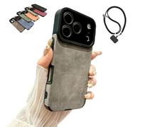 Luxury Retro Leather,Matte Finish Shockproof Case For iPhone 17/16/15 Pro Max,Slim Soft Silicone Shockproof Cover with Camera Lens Protection Wireless Charging (For iPhone 17 ProMax,Gray)