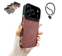 Luxury Retro Leather,Matte Finish Shockproof Case For iPhone 17/16/15 Pro Max,Slim Soft Silicone Shockproof Cover with Camera Lens Protection Wireless Charging (For iPhone 17,Red)