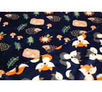 LUXURY Reversible Cuddle Soft Fleece Fabric Material - NAVY HEDGEHOG FOXES