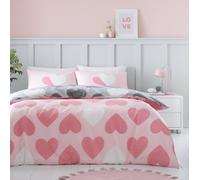 GC GAVENO CAVAILIA Single Duvet Cover Sets (150x200 cm) | Reversible Bedding & Linen | Polycotton Single Bedding Sets | Hearts Quilt Cover | Pink/Charcoal