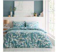 GC GAVENO CAVAILIA Reversible Duvet Cover Double Bed - Leafs 3 Piece Double Quilt Cover (200 x 200 m) with Pillowcases - Washable Bedding Comforter Set - Teal/Green