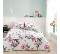 GC GAVENO CAVAILIA Floral Duvet Cover King Size (230x220cm) - Polycotton Duvet Set 3 Piece Bedding Bed Cover with Pillowcase - Washable Linen - Pink/Green