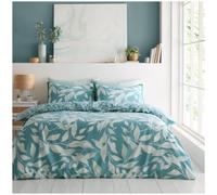 GC GAVENO CAVAILIA Reversible Duvet Cover Double Bed - Leafs 3 Piece Double Quilt Cover (200 x 200 m) with Pillowcases - Washable Bedding Comforter Set - Teal/Green