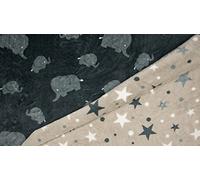 Luxury Reversible Soft Coral Cuddle Fleece Fabric Material - Elephant Stars Grey, 1Mtr 150cmx100cm