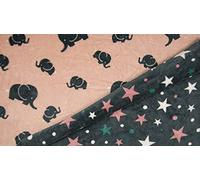 Luxury Reversible Soft Coral Cuddle Fleece Fabric Material - Elephant Stars Pink, 1/2Mtr 150cmx50cm