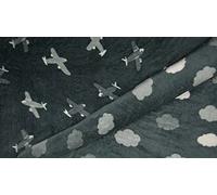 Luxury Reversible Soft Coral Cuddle Fleece Fabric Material - Grey Plane Clouds, 1Mtr 150cmx100cm