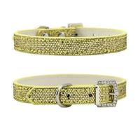 Luxury Rhinestone Buckle Shiny Leather Adjustable Puppy Kitten Collar For Shiba Inu Pug Poodle Chihuahua,Gold,L