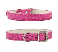 Luxury Rhinestone Buckle Shiny Leather Adjustable Puppy Kitten Collar For Shiba Inu Pug Poodle Chihuahua,Burgundy,L