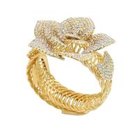 Luxury Rhinestone Rose Flower Statement Bangle Bracelet for Women Big Exaggerated Sparkling Crystal Elastic Cuff Bracelets Adjustable Stretch Cubic Zirconia Floral Cocktail Prom Party Wedding Bridal
