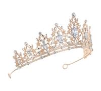 Luxury Rhinestone Tiara Crown Headpiece with Pin Loops for Women Prom Queen | Golden Alloy and Rhinestone Material, Baroque-inspired Design, Age-flexible Fit for Formal Occasions and Pageant Contestants