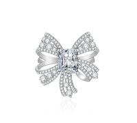 Luxury Ribbon Bow Tied Infinity Rings for Women 925 Silver Cubic Zirconia Pave CZ Promise Rings for Her Wedding Bands Forever Love Knot Square Cut Simulates Gemstone Open Adjustable Ring(White)