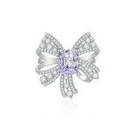 Luxury Ribbon Bow Tied Infinity Rings for Women 925 Silver Cubic Zirconia Pave CZ Promise Rings for Her Wedding Bands Forever Love Knot Square Cut Simulates Gemstone Open Adjustable Ring(White)