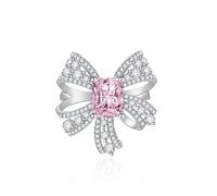 Luxury Ribbon Bow Tied Infinity Rings for Women 925 Silver Cubic Zirconia Pave CZ Promise Rings for Her Wedding Bands Forever Love Knot Square Cut Simulates Gemstone Open Adjustable Ring(White)