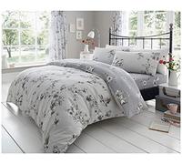 Luxury Rose Floral Superking Duvets Sets Grey, Botanical Vintage Flowers Bedding, Reversible Botanic Quilt Set