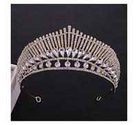 Luxury Rose Gold Crystal Beads Heart Bridal Tiaras Crown Big Rhinestone Pageant Diadem Headband Wedding Hair Accessories Tiara (Silver Gold)