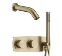 Luxury Round Bathroom Concealed Brass Shower System Kit,20CM Conceal(10-16 inch Water Effect) Rain Shower System Set with Handheld Shower Head and Shower Mixer Valve,2 Functions Brushed Gold