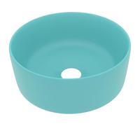 Luxury Round Ceramic Wash Basin, Matt Light Green, 40 x 15 cm, Countertop Washbasin for Bathroom, Guest Bathroom and Washroom, Modern Design, Compact