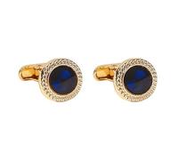Luxury Round Cufflinks with Deep Blue, Gold-Plated Rope Edge Design, Men's Formal Business and Wedding Accessories
