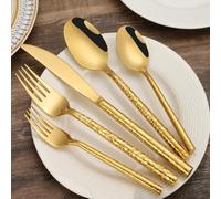 Luxury Round Hammered Silverware Set for 12 | 60-piece Elegant Flatware & Cutlery Utensil Set | 18/10 Stainless Steel, Dishwasher Safe | Perfect for Home & Restaurant Gold 40 Piece Service for 8