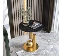 Luxury Round Side Table End Table, Stainless Steel Ball and Thick Steel Plate Base Slate Sofa Corner Table with Marble Texture for Living Room, Home Office, Apartment, Balcony, Small Space