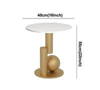 Luxury Round Side Table - Marble Texture End Table with Stainless Steel Ball & Thick Steel Plate Base - Ideal for Living Room Home Office Apartment Balcony & Small Spaces