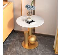 Luxury Round Side Table - Marble Texture, Stainless Steel Base, Thick Steel Plate - Ideal for Living Room, Home Office, Apartment, Balcony, Small Spaces, Modern Decor