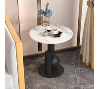 Luxury Round Side Table - Stainless Steel Ball Base, Thick Steel Plate, Marble Texture - Elegant End Table for Living Room, Home Office, Apartment, Balcony, Small Spaces